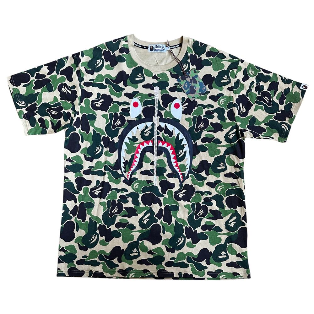 XXL Brand New Bape Shark Face Green Camo Tee
